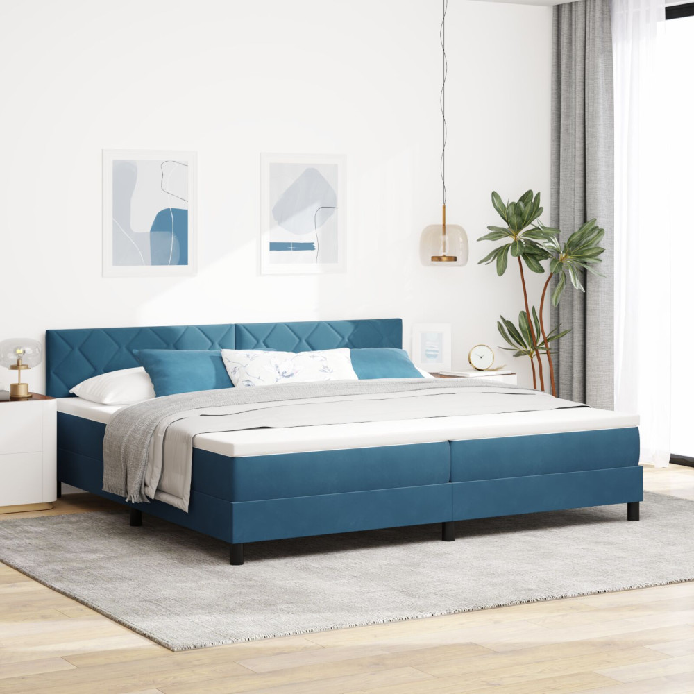 Produktbild för Bäddfjäder med huvudgavel Mörkblå 200 x 200 cm Sammet