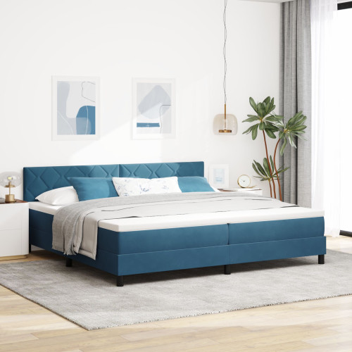 vidaXL Bäddfjäder med huvudgavel Mörkblå 200 x 200 cm Sammet