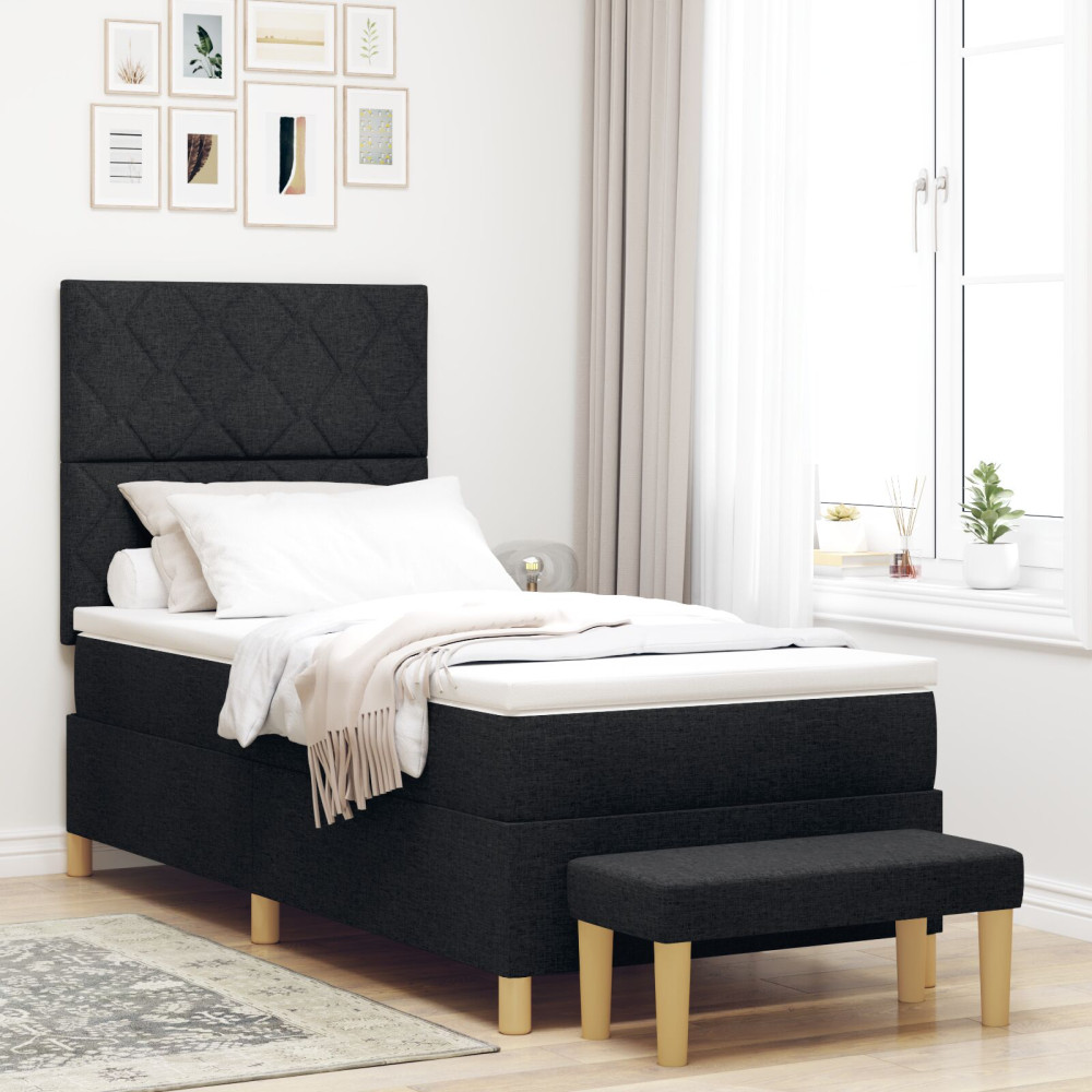 Produktbild för Bäddfjäder med kudde med huvudgavel Svart 200 x 100 cm tyg