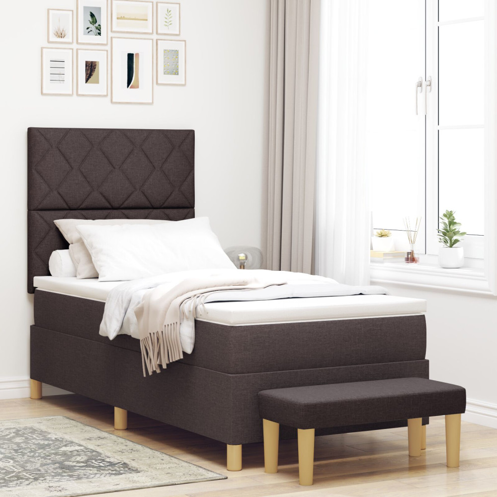 Produktbild för Bäddfjäder med kudde med huvudgavel Mörkbrun 200 x 100 cm tyg