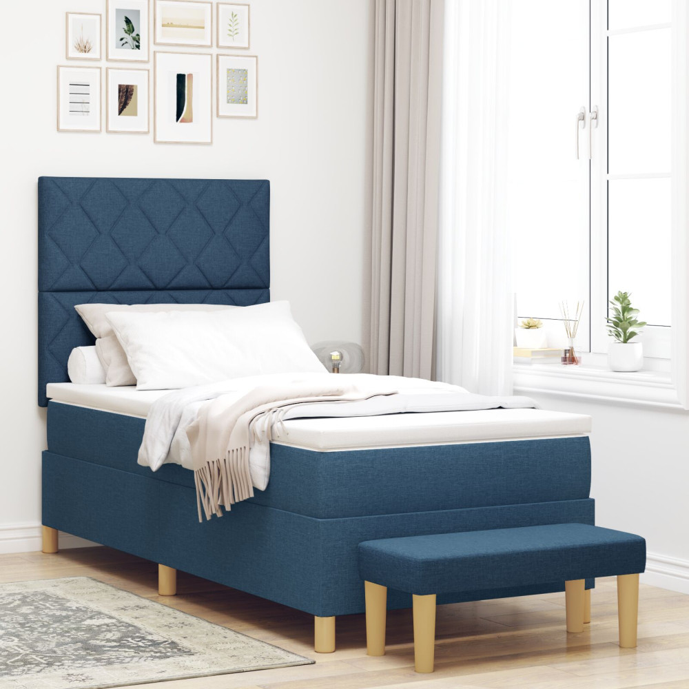 Produktbild för Bäddfjäder med huvudgavel Blå 200 x 100 cm tyg