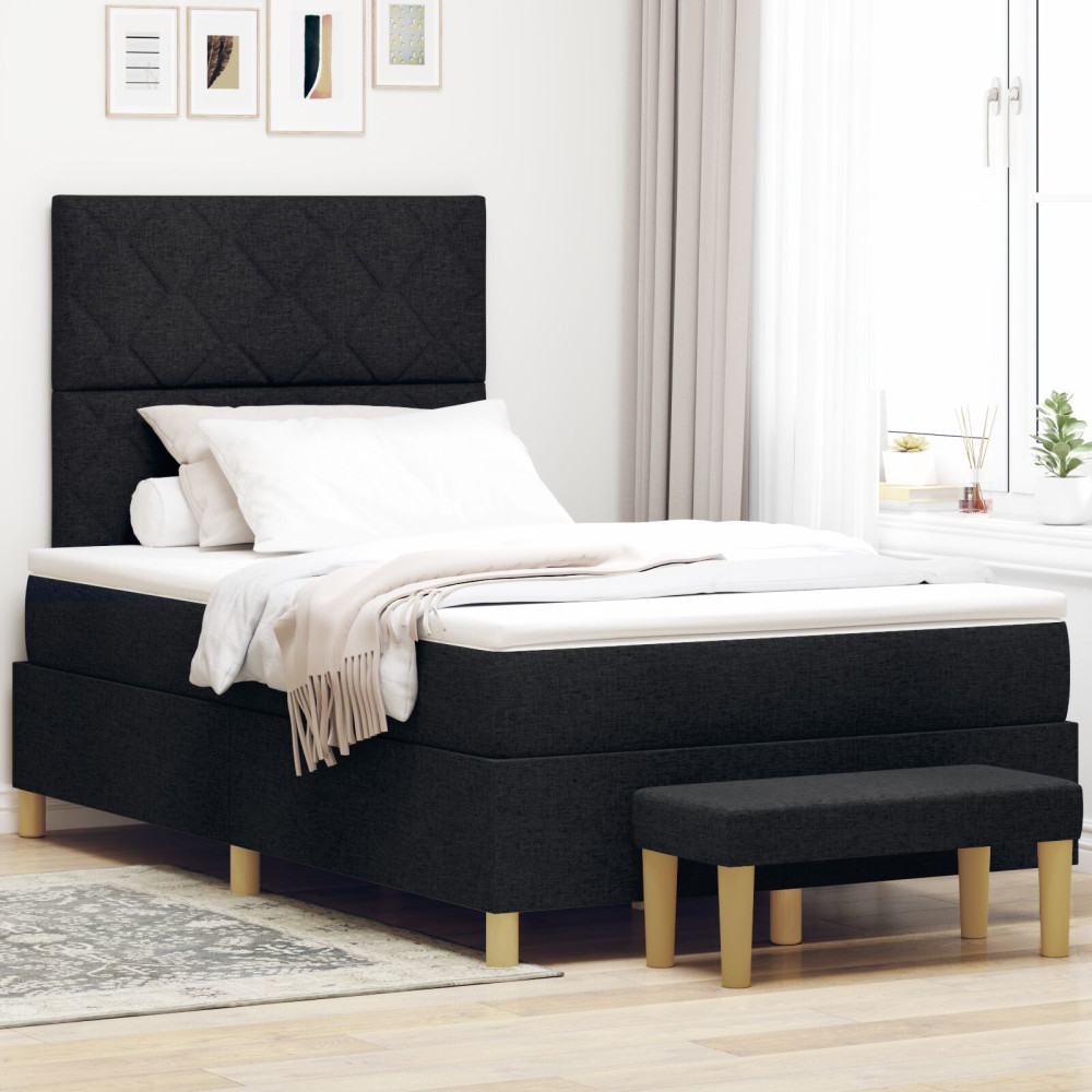 Produktbild för Bäddfjäder med kudde med huvudgavel Svart 200 x 120 cm tyg