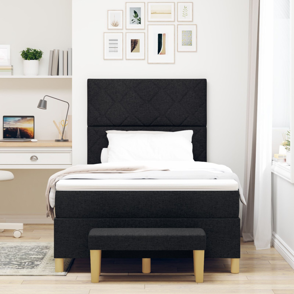 Produktbild för Bäddfjäder med kudde med huvudgavel Svart 200 x 120 cm tyg