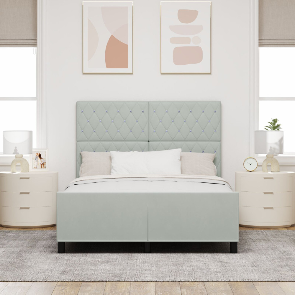 Produktbild för Bäddfjäder med huvudgavel Ljusgrå 140 x 200 cm Sammet