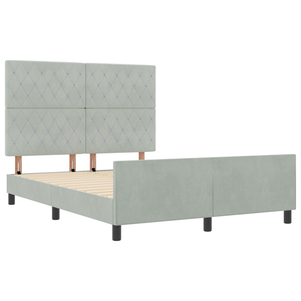 Produktbild för Bäddfjäder med huvudgavel Ljusgrå 140 x 200 cm Sammet