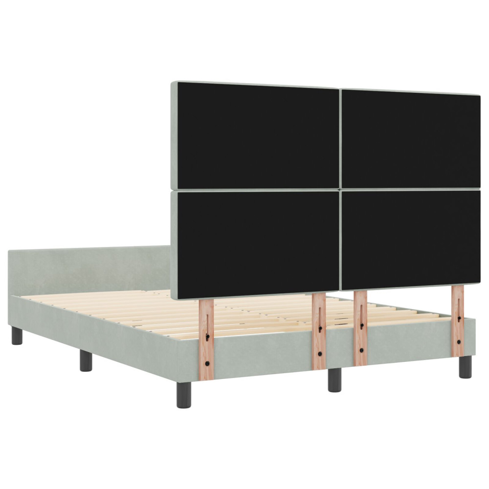 Produktbild för Bäddfjäder med huvudgavel Ljusgrå 140 x 200 cm Sammet