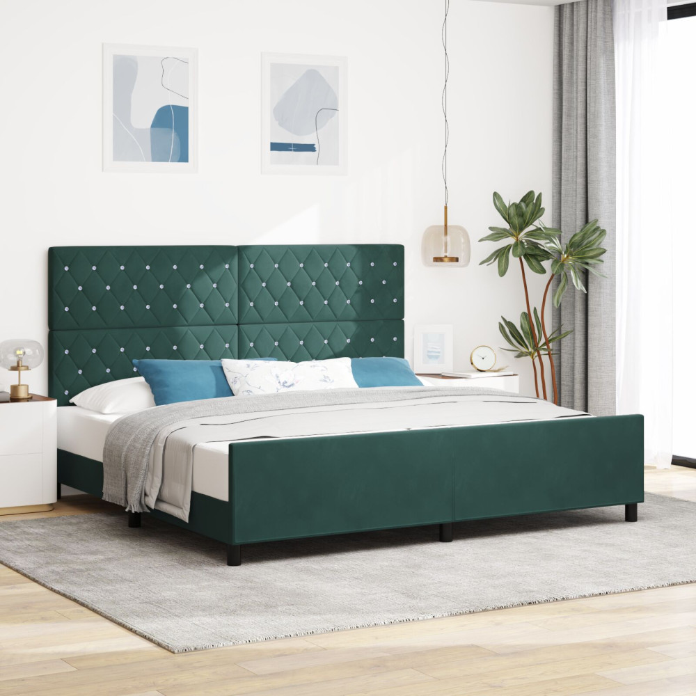 Produktbild för Bäddfjäder med huvudgavel Mörkgrön 200 x 200 cm Sammet