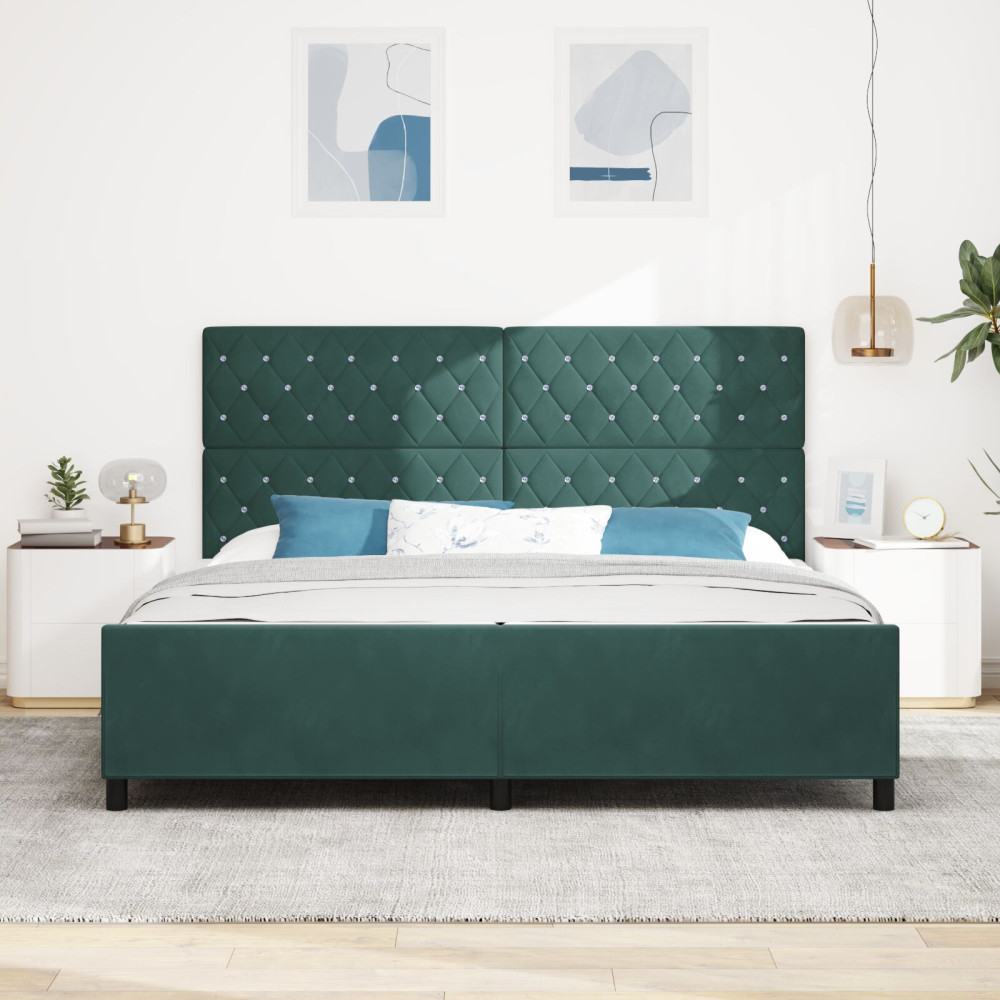 Produktbild för Bäddfjäder med huvudgavel Mörkgrön 200 x 200 cm Sammet