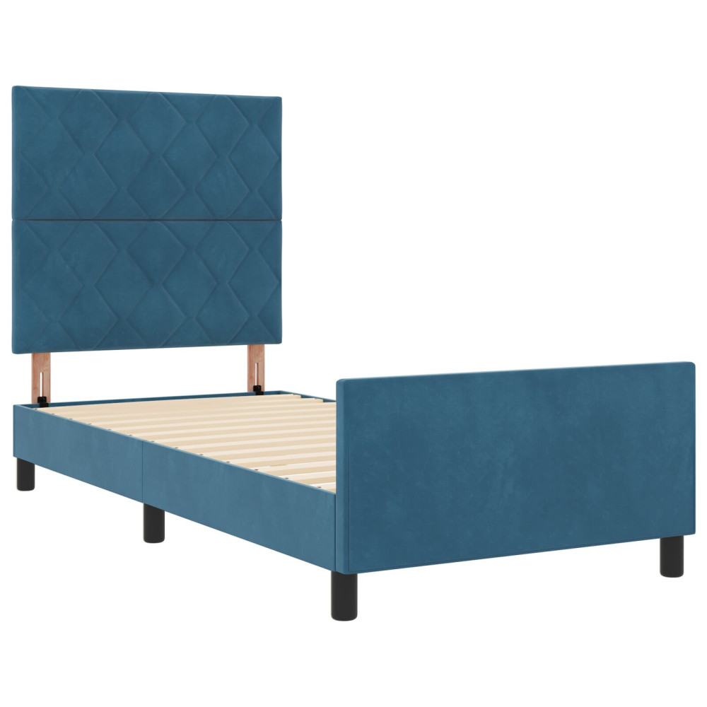 Produktbild för Bäddfjäder med huvudgavel Mörkblå 100 x 200 cm Sammet
