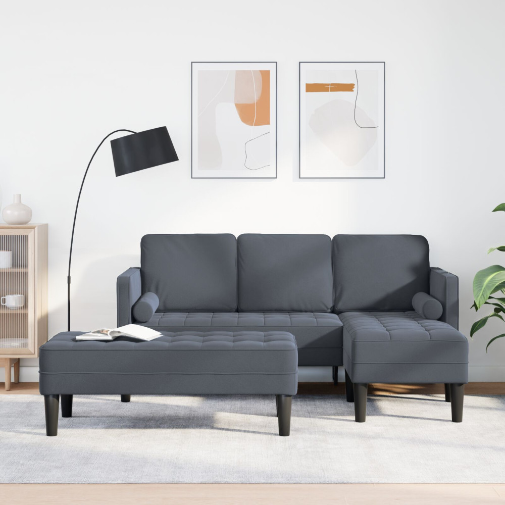 Produktbild för Soffset med kudde 2 pcs Mörkgrå Polyester