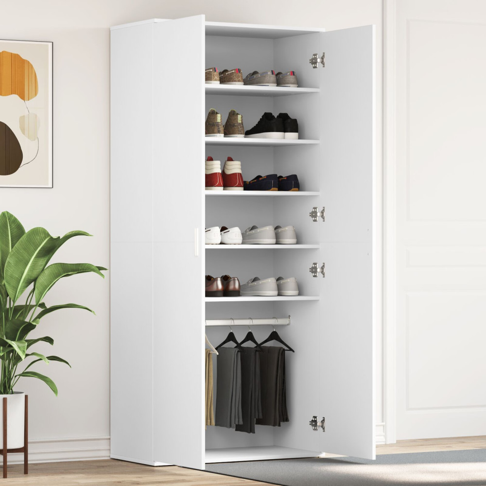 Produktbild för Skoskåp med hylla med dörr Vit 80 x 39 x 178 cm Konstruerat trä