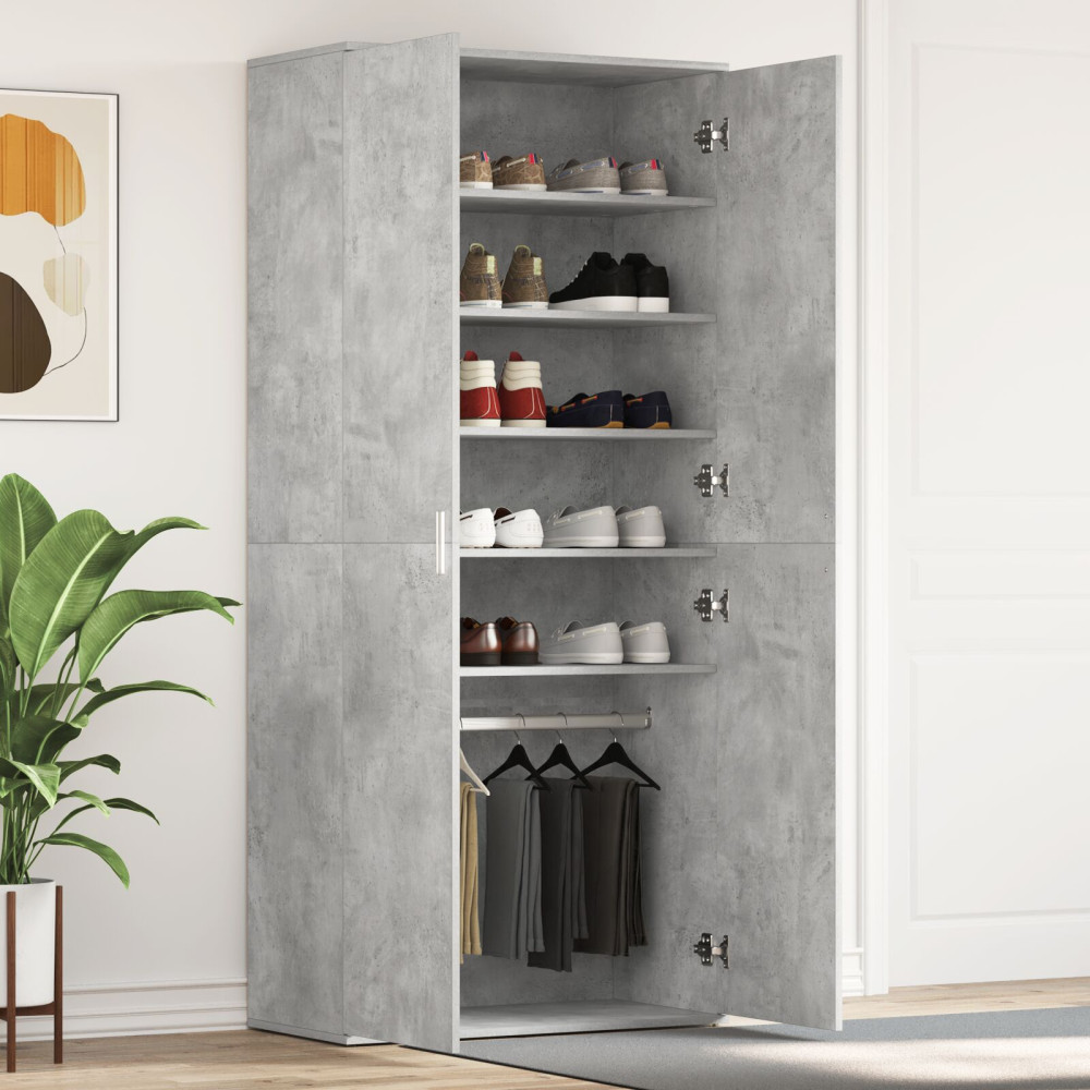 Produktbild för Skoskåp med hylla Betonggrå 80 x 39 x 178 cm Konstruerat trä