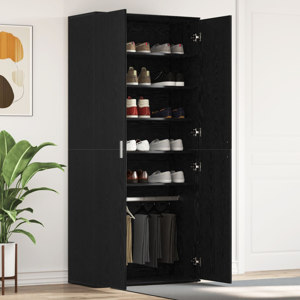 Produktbild för Skoskåp med hylla Svart Ek 80 x 39 x 178 cm Konstruerat trä