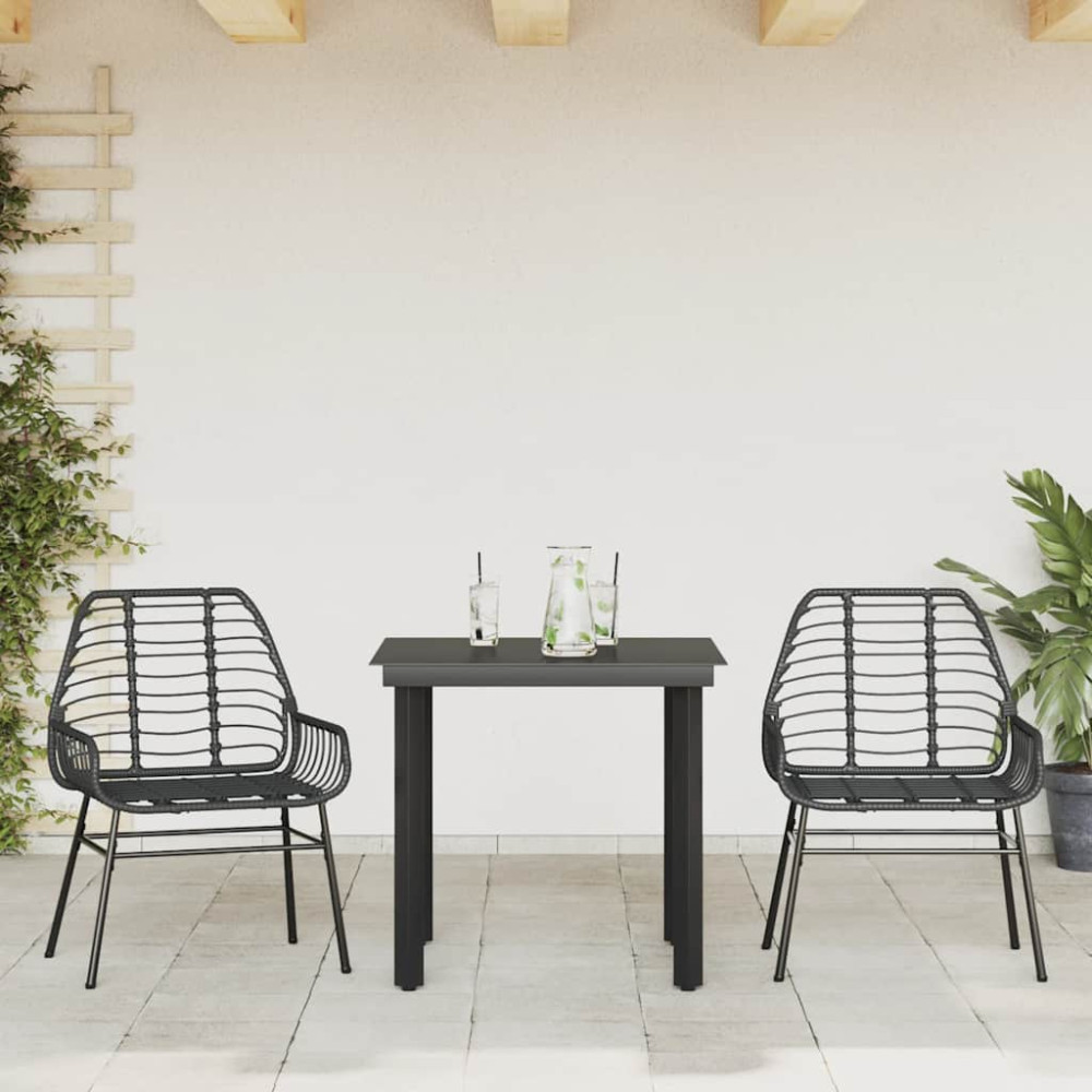 Produktbild för Matgrupp för trädgården 3 delar svart konstrotting och glas