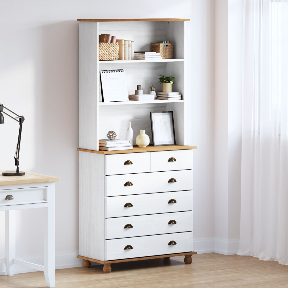 Produktbild för Hutch med låda ASKIM Vit 91 x 40 x 200,5 cm Massiv furu