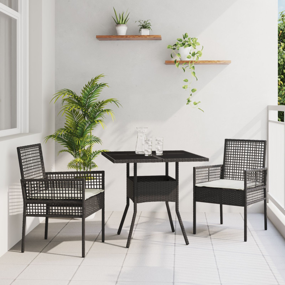 Produktbild för Trädgårdsmöbelset 3 pcs Svart konstrotting