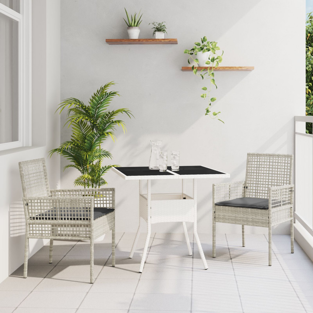 Produktbild för Trädgårdsmöbelset 3 pcs Ljusgrå konstrotting