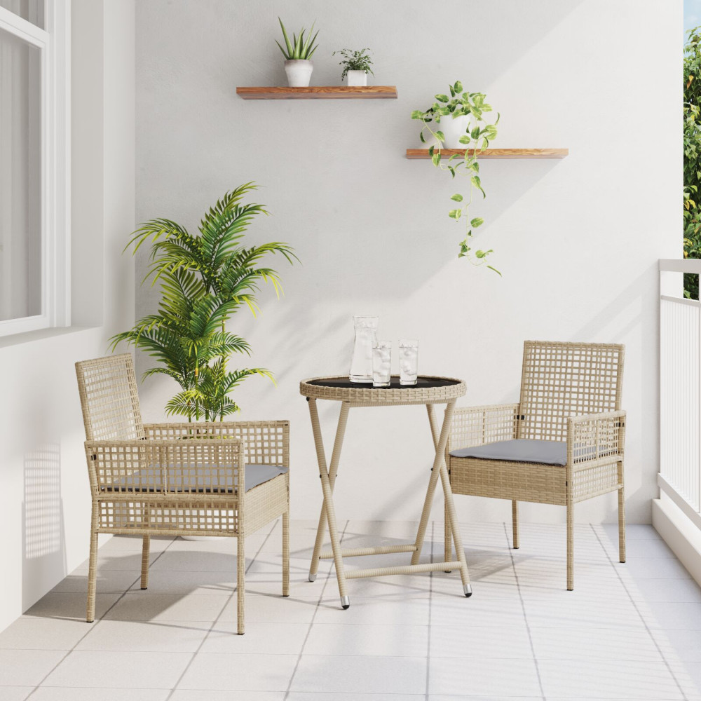 Produktbild för Trädgårds Bistro Set 3 pcs Beige konstrotting