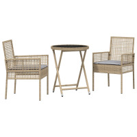 Produktbild för Trädgårds Bistro Set 3 pcs Beige konstrotting