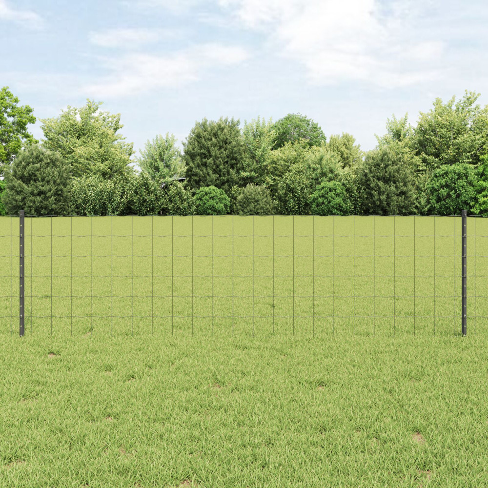 Produktbild för Utomhus Euro Staket med Stolpe 25 x 0,6 m PVC-belagda stål Grå