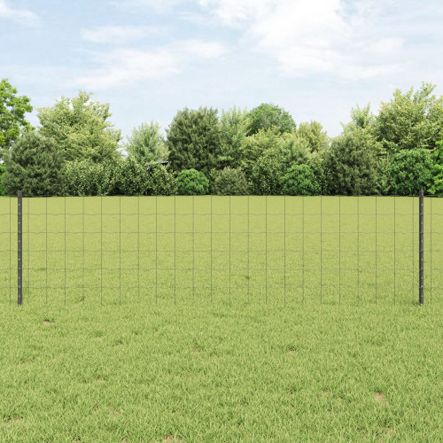 vidaXL Utomhus Euro Staket med Stolpe 25 x 0,6 m PVC-belagda stål Grå