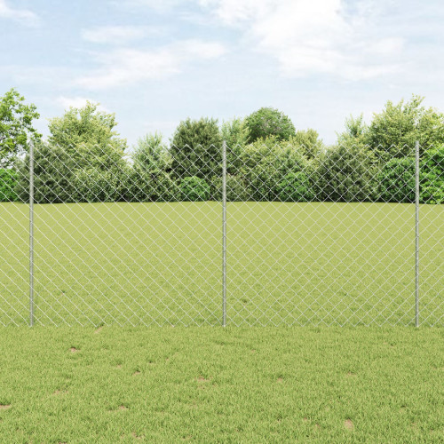 vidaXL Kedjegaller med stolpe 10 x 1,2 m Galvaniserat stål Silver Mesh