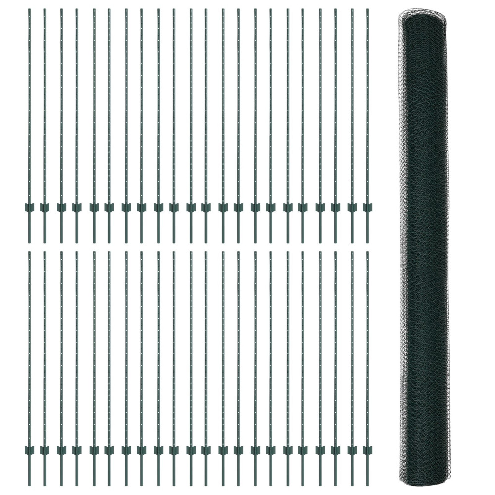 Produktbild för Sexkantigt staket med stolpe 100 x 1,6 m PVC-belagda stål Grön