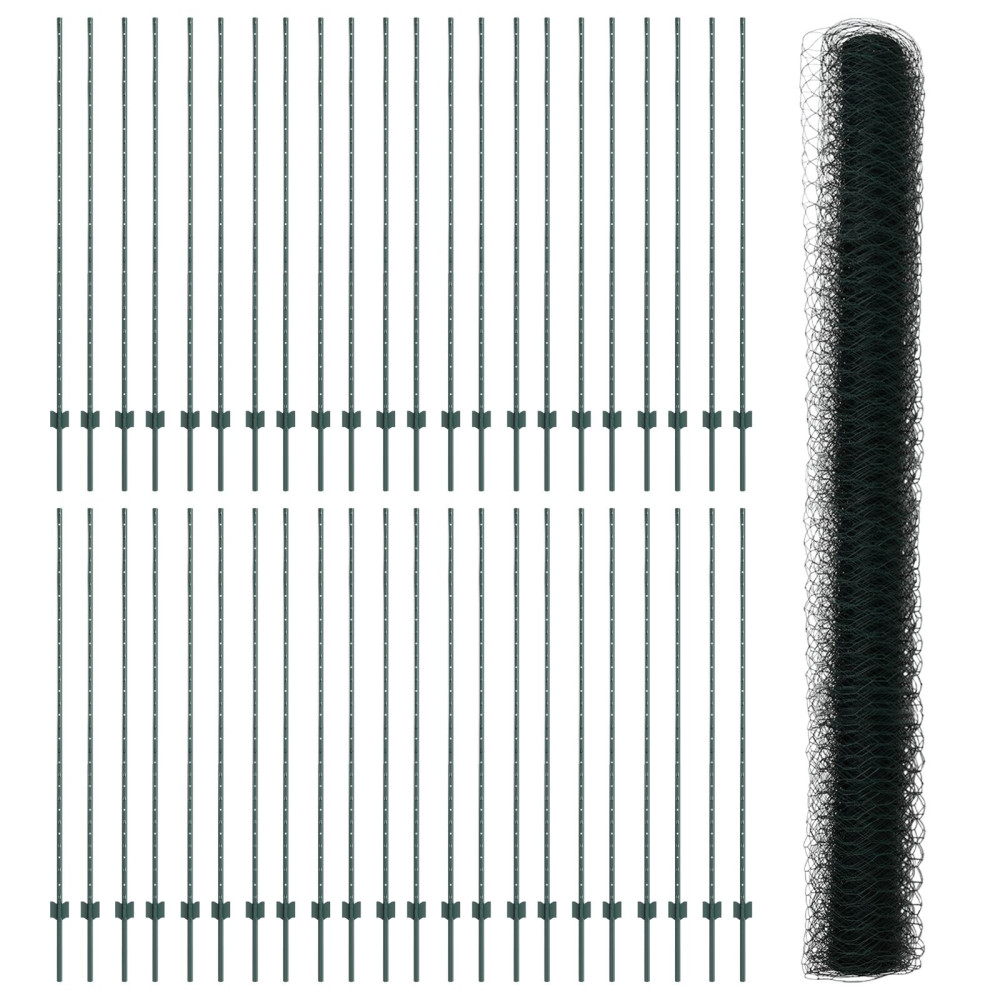 Produktbild för Sexkantigt staket med stolpe 100 x 1,6 m PVC-belagda stål Grön