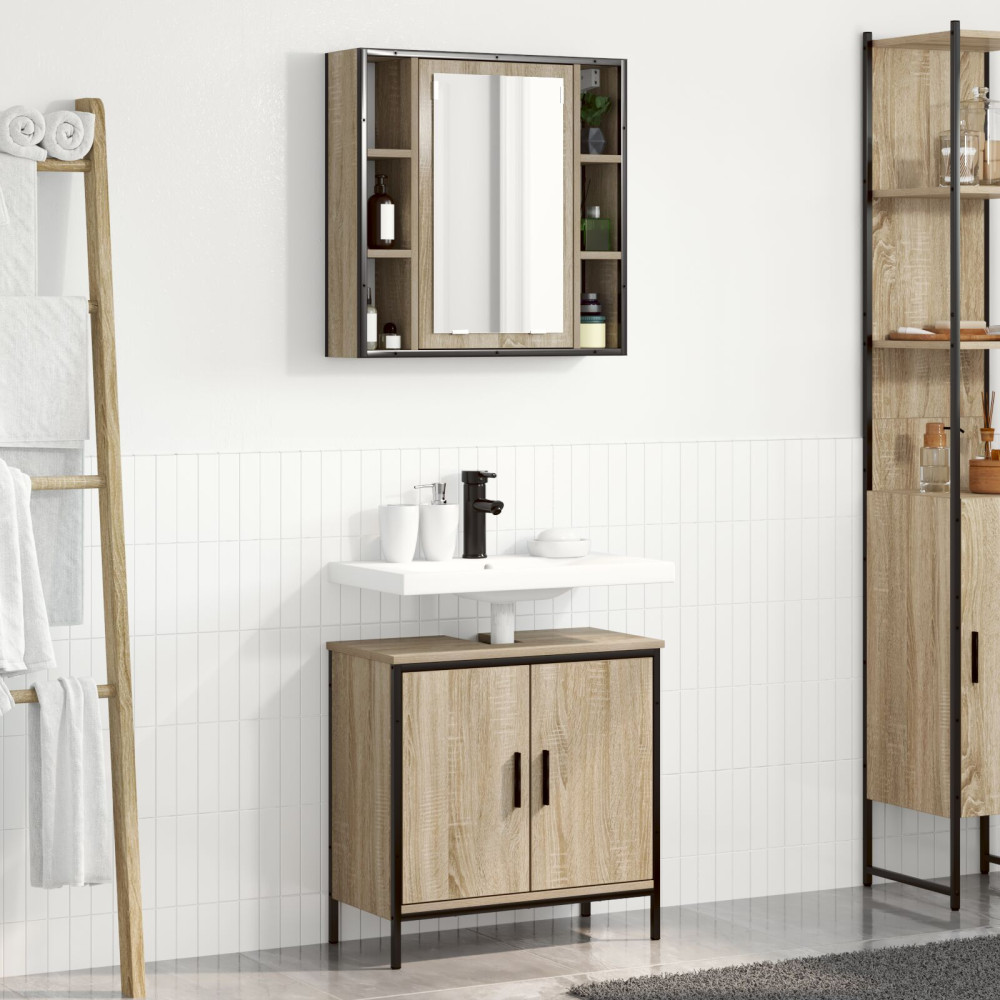 Produktbild för Badrumsmöbelset med hylla med dörr 2 pcs Brun Konstruerat trä