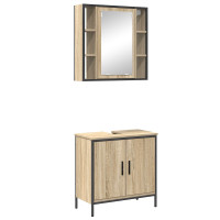 Produktbild för Badrumsmöbelset med hylla med dörr 2 pcs Brun Konstruerat trä
