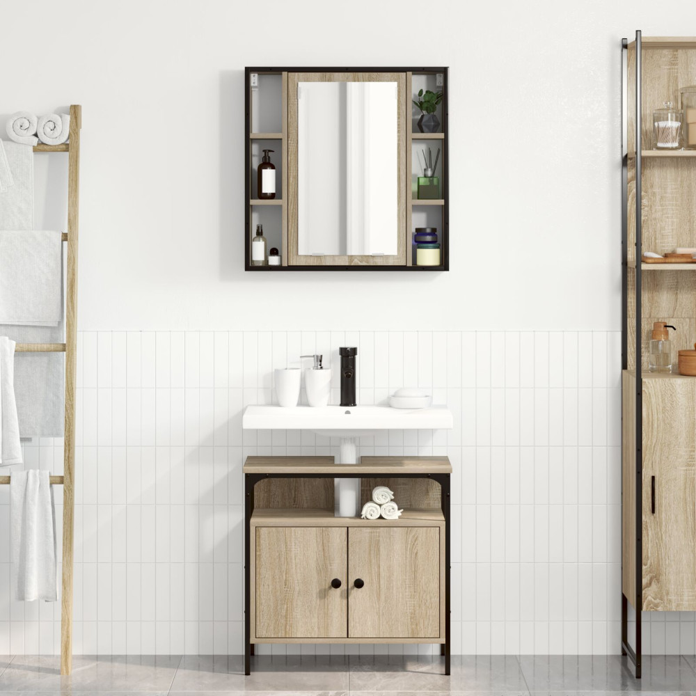Produktbild för Badrumsmöbelset med hylla med dörr 2 pcs Brun Konstruerat trä