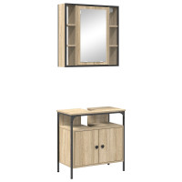 Produktbild för Badrumsmöbelset med hylla med dörr 2 pcs Brun Konstruerat trä
