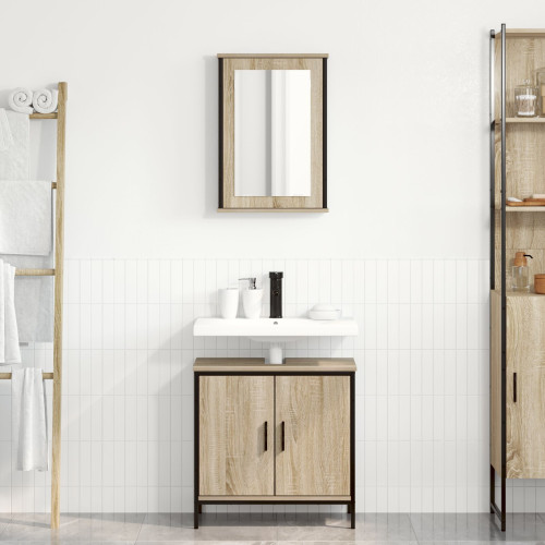 vidaXL Badrumsmöbelset med hylla med dörr 2 pcs Brun Konstruerat trä