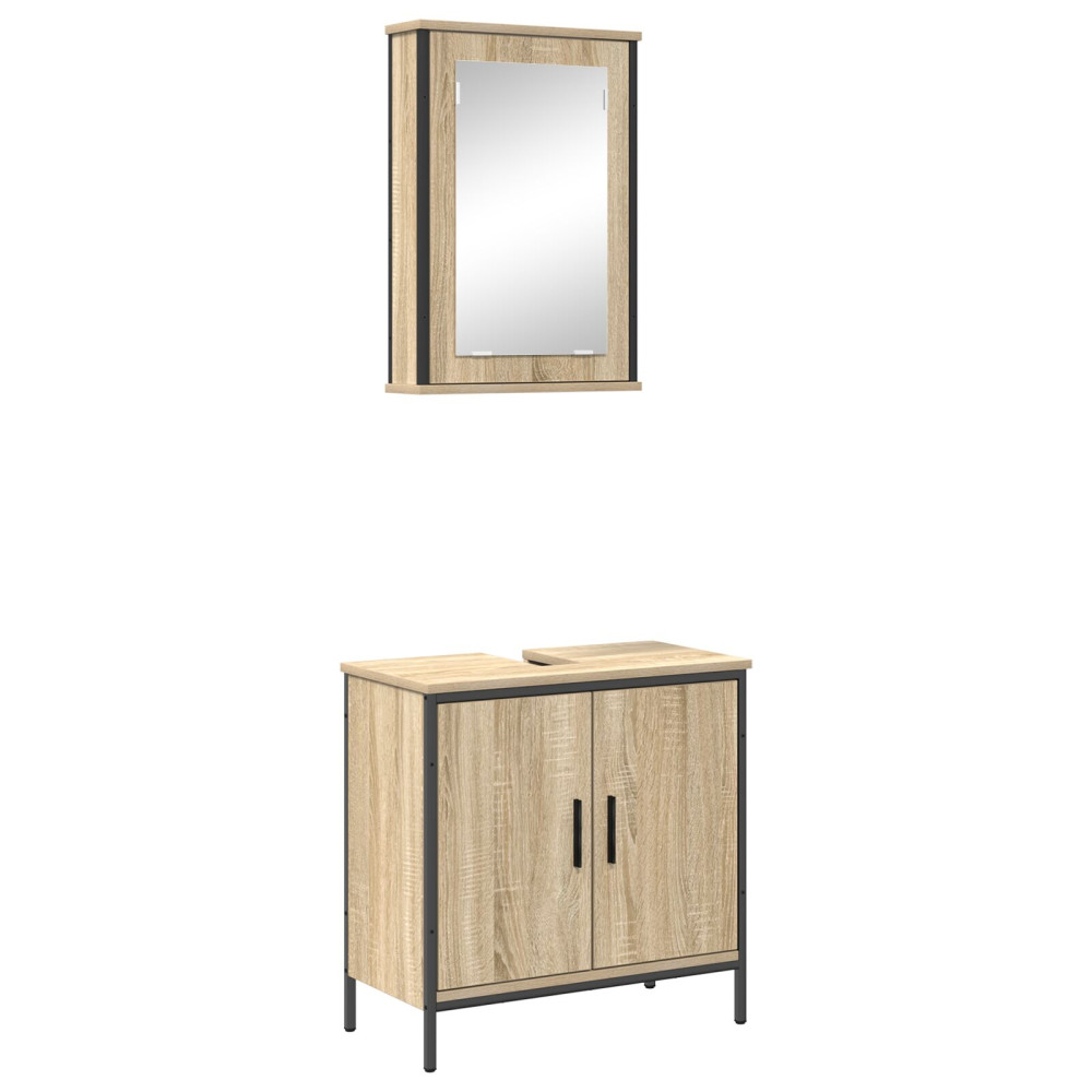 Produktbild för Badrumsmöbelset med hylla med dörr 2 pcs Brun Konstruerat trä