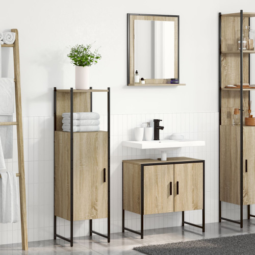 vidaXL Badrumsmöbelset med hylla med dörr 3 pcs Brun Konstruerat trä
