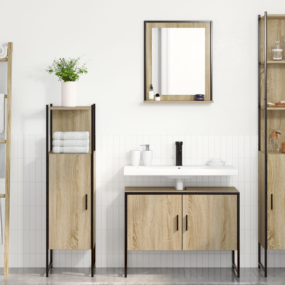Produktbild för Badrumsmöbelset med hylla med dörr 3 pcs Brun Konstruerat trä