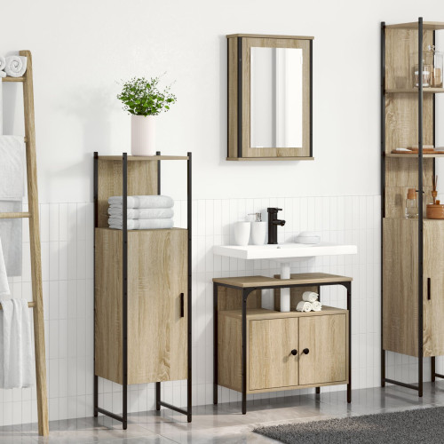 vidaXL Badrumsmöbelset med hylla med dörr 3 pcs Brun Konstruerat trä