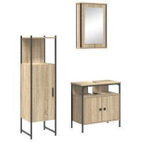 Produktbild för Badrumsmöbelset med hylla med dörr 3 pcs Brun Konstruerat trä