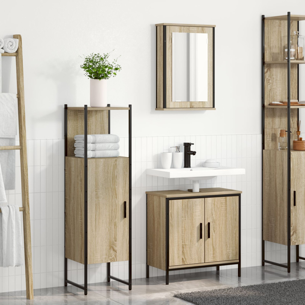 Produktbild för Badrumsmöbelset med hylla med dörr 3 pcs Brun Konstruerat trä