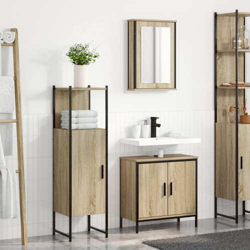 vidaXL Badrumsmöbelset med hylla med dörr 3 pcs Brun Konstruerat trä
