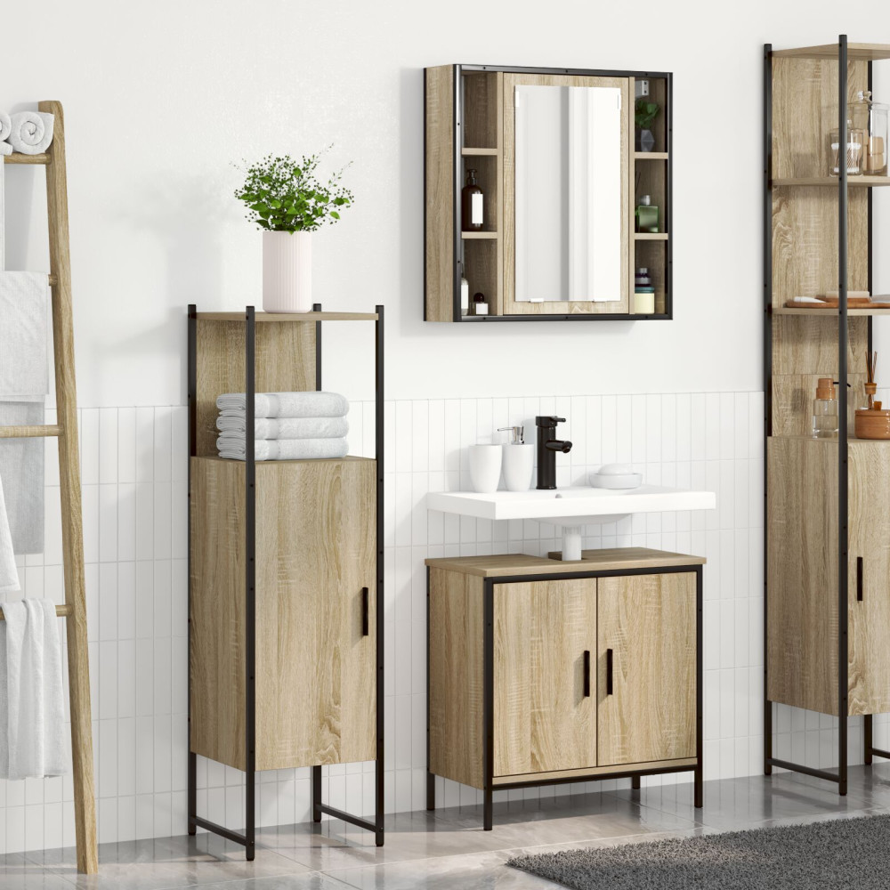 Produktbild för Badrumsmöbelset med hylla med dörr 3 pcs Brun Konstruerat trä