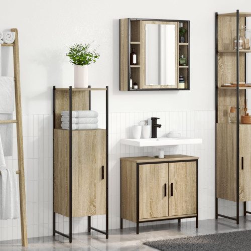 vidaXL Badrumsmöbelset med hylla med dörr 3 pcs Brun Konstruerat trä