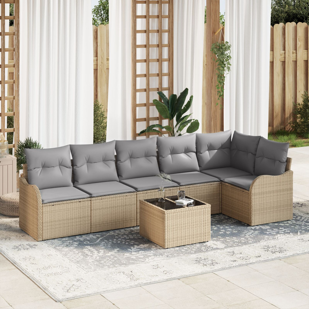 Produktbild för Trädgårdsoffset 7 pcs Beige konstrotting