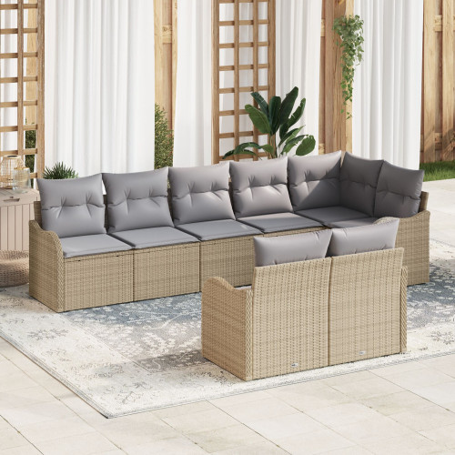 vidaXL Trädgårdsoffset 8 pcs Beige konstrotting