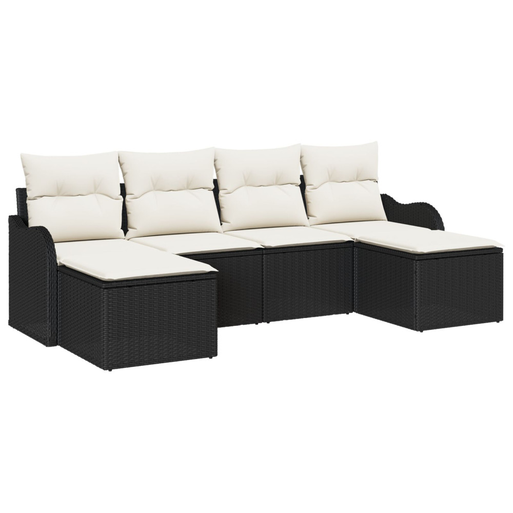 Produktbild för Trädgårdsoffset med kudde 6 pcs Svart Poly rattan