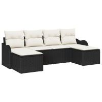 Produktbild för Trädgårdsoffset med kudde 6 pcs Svart Poly rattan