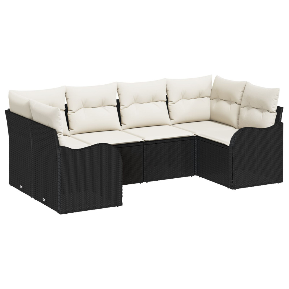 Produktbild för Trädgårdsoffset med kudde 6 pcs Svart Poly rattan