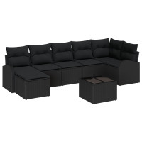 Produktbild för Trädgårdsoffset med kudde 8 pcs Svart Poly rattan