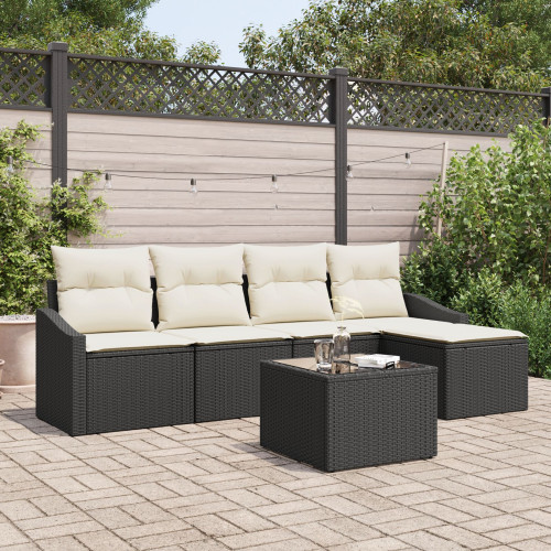 vidaXL Soffset med kudde 6 pcs Svart konstrotting