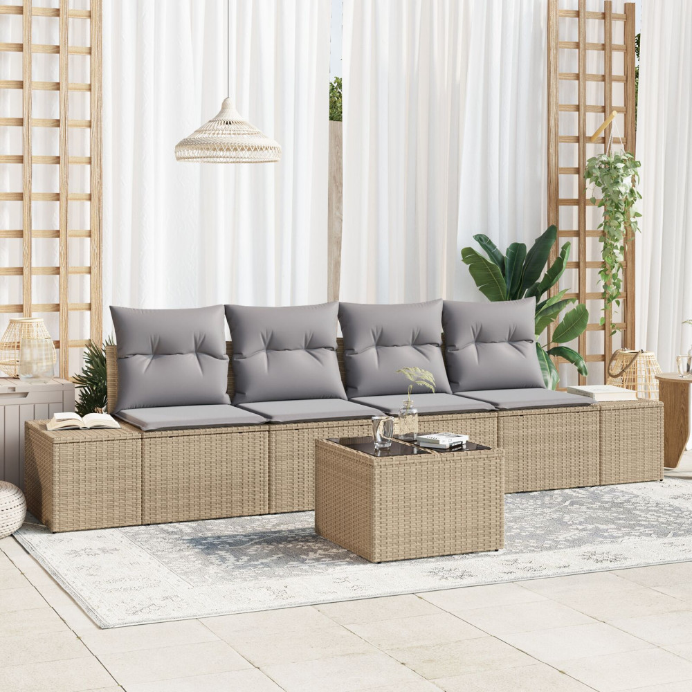 Produktbild för Soffset med kudde 5 pcs Beige och Ljusgrå konstrotting